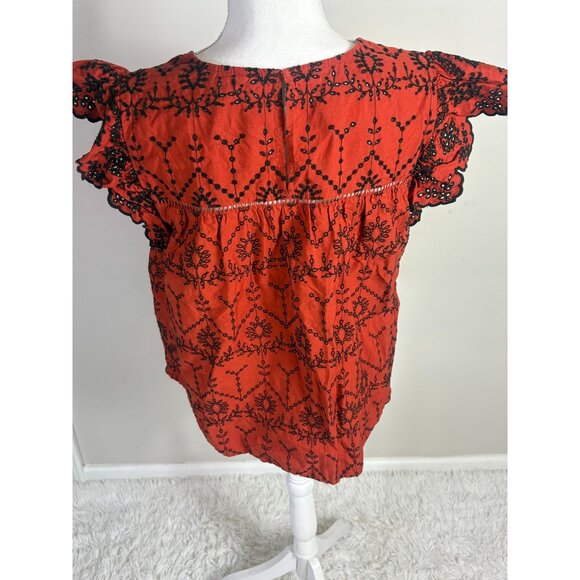 Crown & Ivy XL Red & Black Embroidered Flutter Sleeve Blouse - Picture 2 of 6